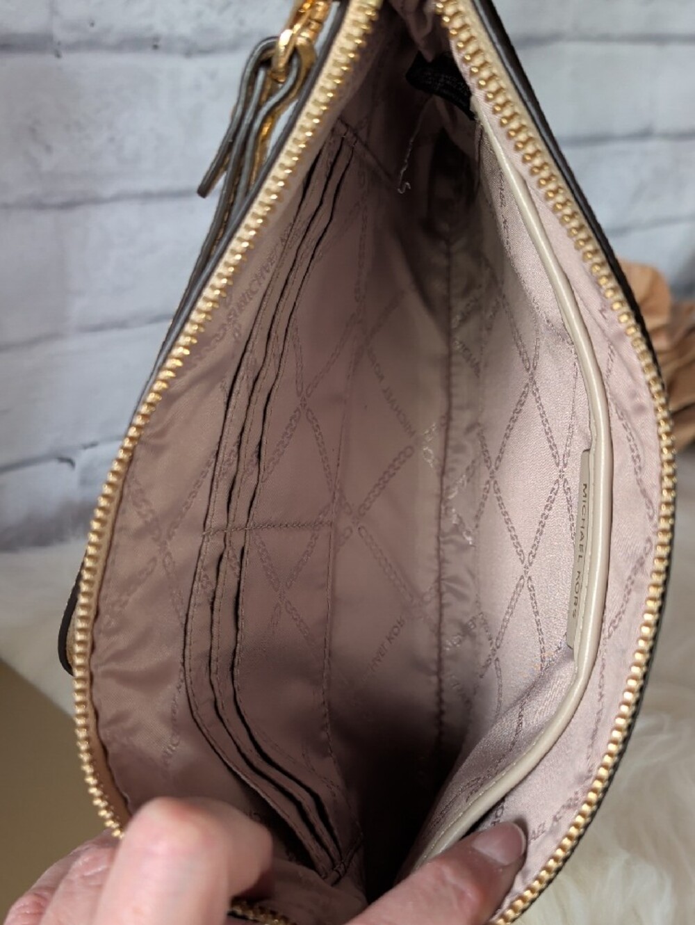 Michael Kors Gold Metallic Zip Wristlet Clutch - Picture 7 of 7